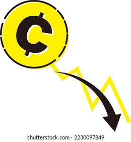 ilustración de la moneda de céntimos ( centavos) y gráfico de caída