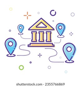 Illustration of a central bank and a network of branches. Outline banking illustration.