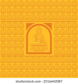 Abbildung eines zentralen Buddhas und vieler kleiner goldener Buddhas