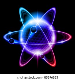 Illustration of central nucleus are surrounded by a cloud of negatively charged electrons.