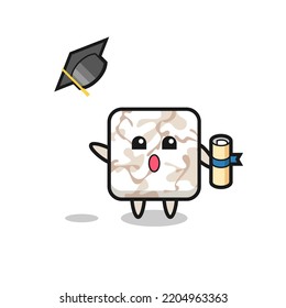 Illustration of ceramic tile cartoon throwing the hat at graduation , cute design