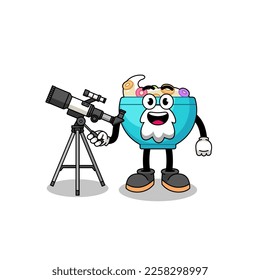 Illustration of cereal bowl mascot as an astronomer , character design
