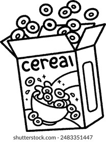 illustration of cereal box with colorful loops in black and white coloring