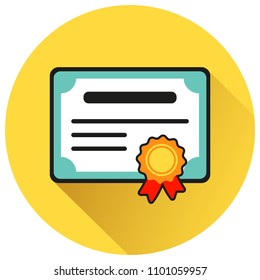 Illustration of certificate circle yellow flat icon