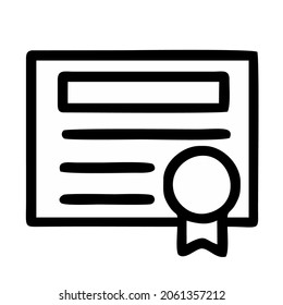 Illustration of certificate with ribbon icon vector, thin line style