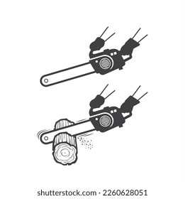 illustration of chainsaw, wood cutting machine, vector art.