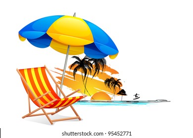 illustration of  chair on beach background with palm tree