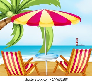 Illustration Chair Umbrella Beach Stock Vector (Royalty Free) 144685289 ...