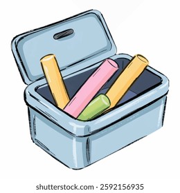 Illustration of Chalk Box Representing the Education Industry Isolated on White Background. Chalk Box for Classroom Use, Chalk Set for Learning and Art