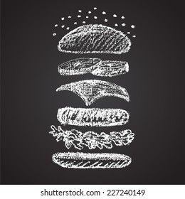 Illustration of chalk painted components of burger.
