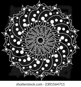 Illustration of a chalk-style mandala and dream catcher on a blackboard background