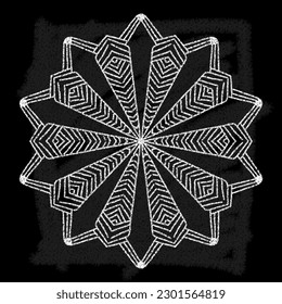 Illustration of a chalk-style mandala and dream catcher on a blackboard background