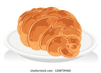 Illustration of a Challah Braided Bread on Plate