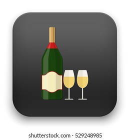 illustration of Champagne bottle with glass icon