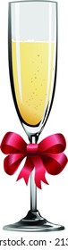 Illustration of champagne glass with red ribbon