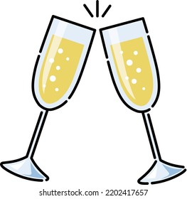 It is an illustration of a champagne glass toasting.