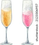 illustration champagne white or gold and pink in tall glasses