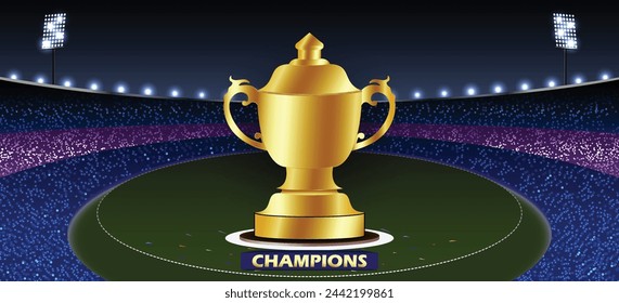 illustration of champions golden trophy with stadium.