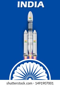 illustration of Chandrayaan rocket mission launched by India with tricolor Indian flag