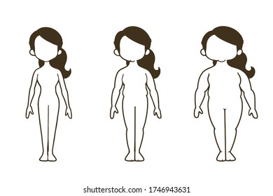 Ilustración de los cambios en la figura femenina. Estilo sencillo. Ilustración vectorial sobre fondo blanco.