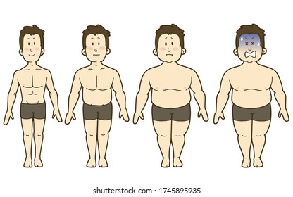Illustration of changes in male figure. Vector illustration on white background.