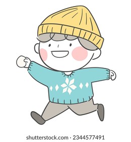 An illustration of a character in a beanie hat and a winter sweater.