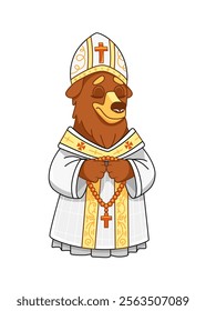 Illustration of a character bear bishop in a cute cartoon style.