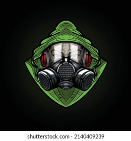 Illustration of a character in Bio mask. Hand-drawn style image for printing on T-shirts.