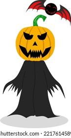 Illustration character cartoon of creepy Halloween pumpkin and bat ghost