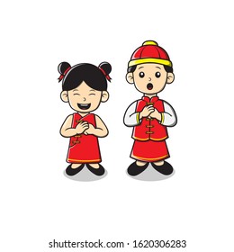 Illustration character chinese new year. Girl and Boy Chinese