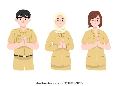 Illustration Character Civil Servants Indonesia Wearing Stock Vector ...