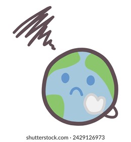 Illustration of a character with a cute deformed image of the earth, looking mopey and troubled.
