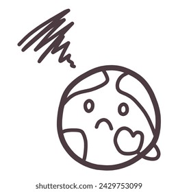 Illustration of a character with a cute deformed image of the earth, looking mopey and troubled.
