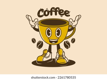 Illustration character design of coffee cup with smiling face