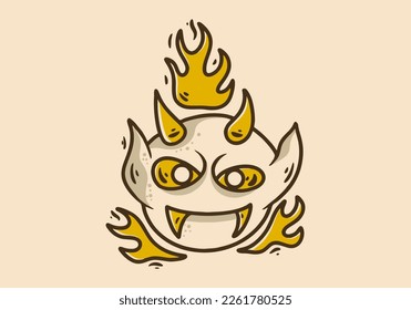 Illustration character design of devil head with fire flame