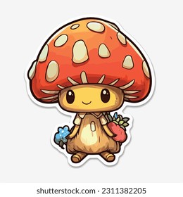 Illustration character design of yellow mushroom with smiling face