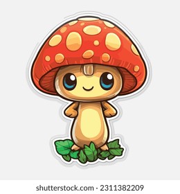 Illustration character design yellow mushroom and smiling face