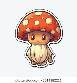 Illustration character design of yellow mushroom with smiling face