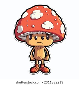 Illustration character design of yellow mushroom with smiling face