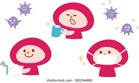 Illustration of a character doing cold and flu prevention