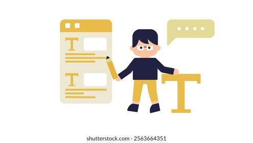 Illustration of a character doing typography design ( Vector material, deformed, simple )	