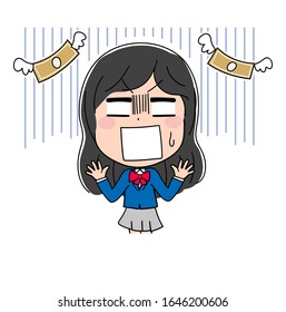 Illustration character of a female student who spent too much money