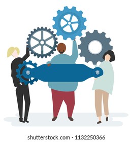Illustration of character with gears and copy space