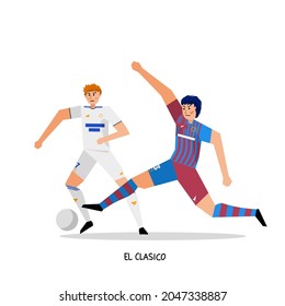 Illustration Of Character. A Great Match Of The League Of Spanish Football, El Clasico Real Madrid Vs Barcelona.