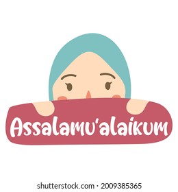 
illustration character with greeting assalamualaikum