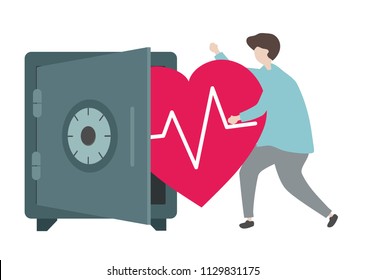 Illustration of a character and healthcare concept