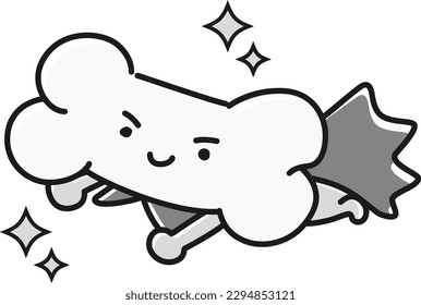 Illustration (character) of a healthy bone (black and white)