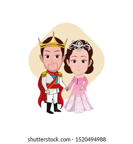 illustration of the character of a king and queen in royal costumes and crowns. Vector cartoons that can be used to caricature templates with plain backgrounds.