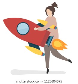 Illustration of a character launching with a rocket