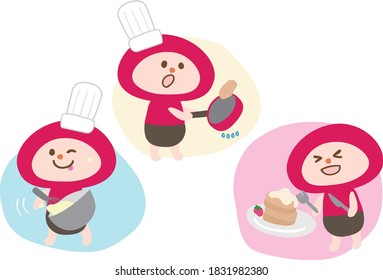 Illustration of a character making pancakes